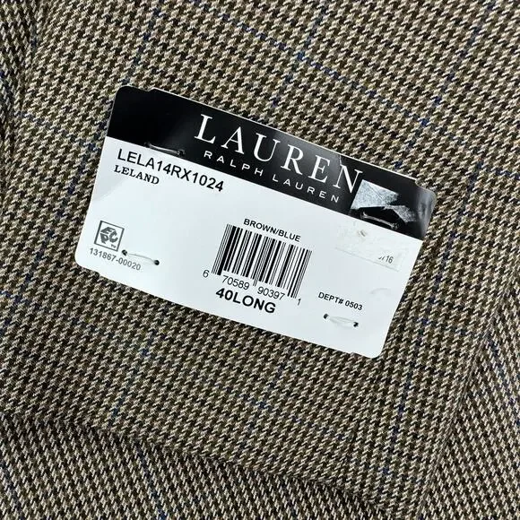 Lauren Ralph Lauren Mens UltraFlex Leland Classic Fit Suit Jacket Brown Blue 40L